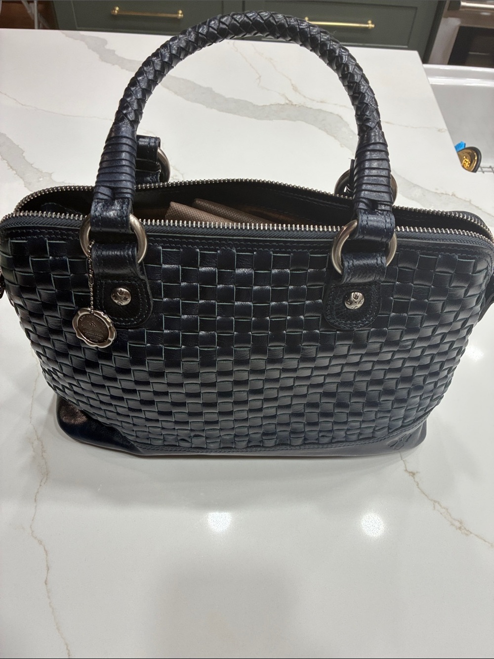 Augusta Satchel
Vintage Distressed Woven Leather | Navy Blue